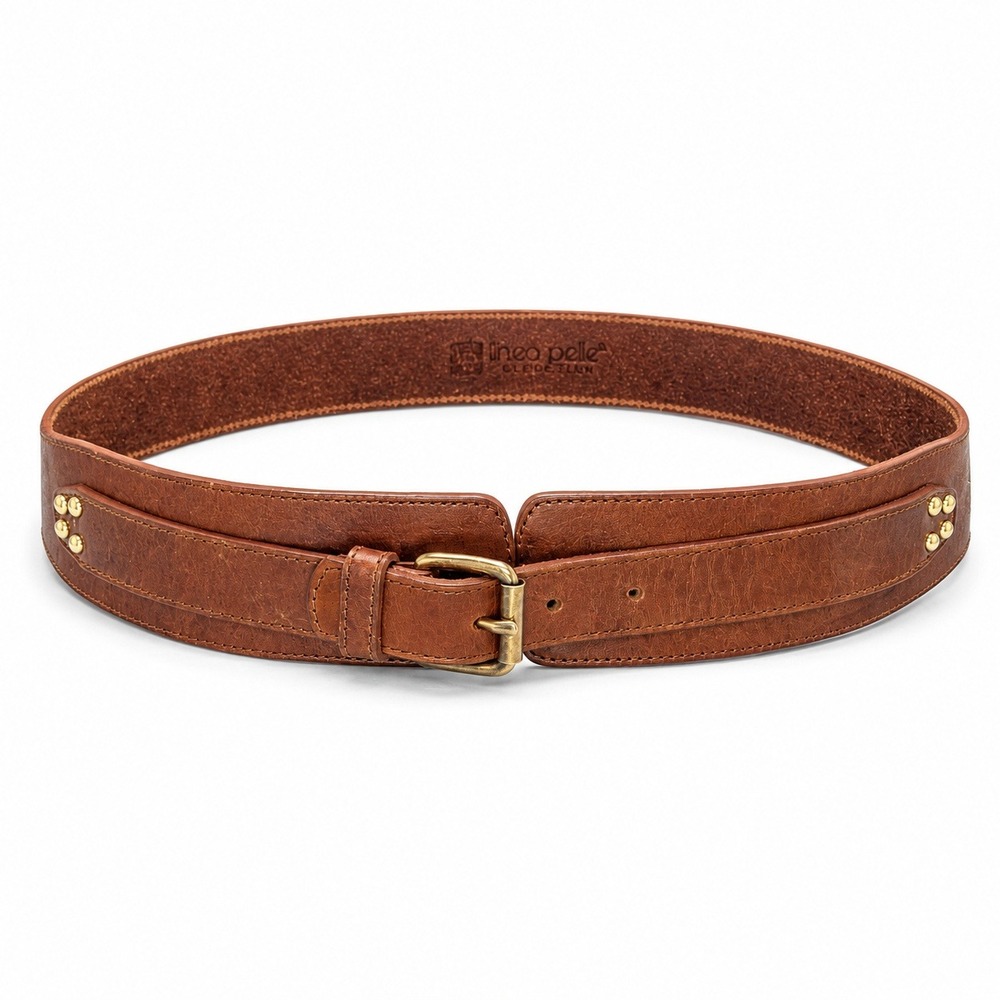 Vintage‎ Linea Pelle Collection Brown Genuine Leather Studded Belt Size L
